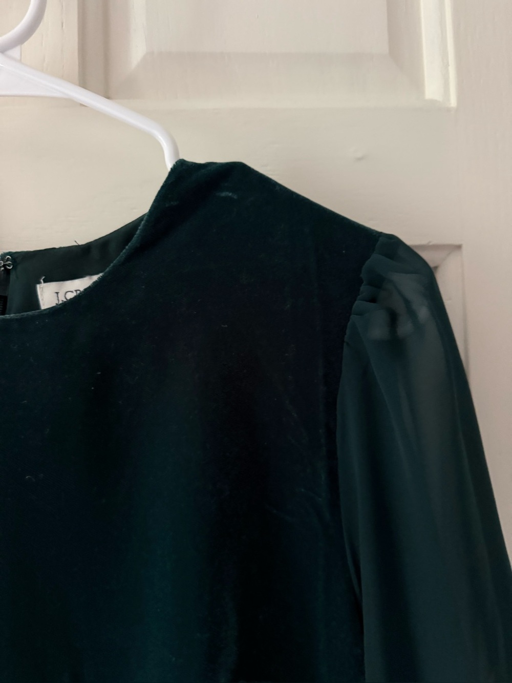NWT J. Crew Womens Green Velvet Dress with Sheer Sleeves
